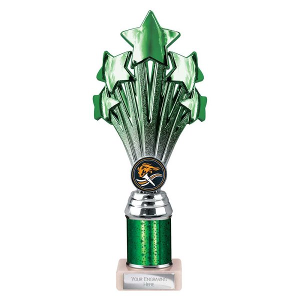 5 Star Tube Trophy | Green and Silver | 240mm