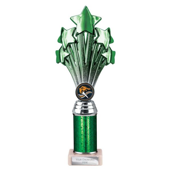 5 Star Tube Trophy | Green and Silver | 265mm