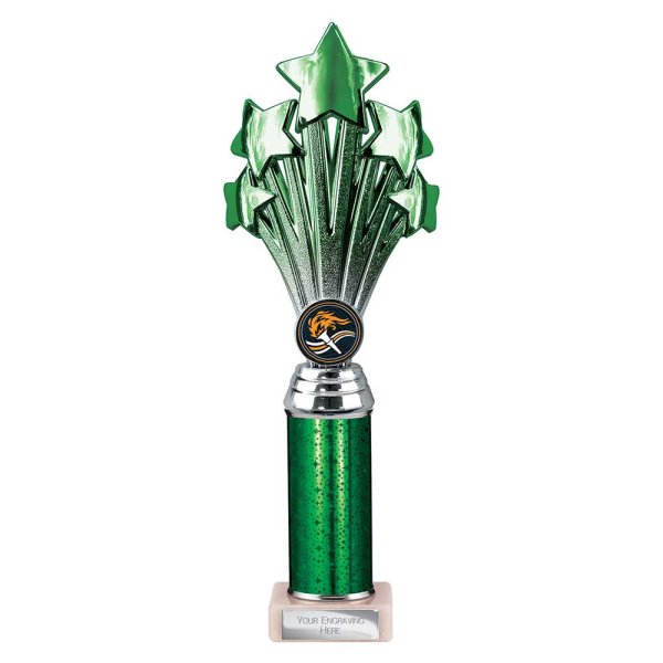 5 Star Tube Trophy | Green and Silver | 290mm