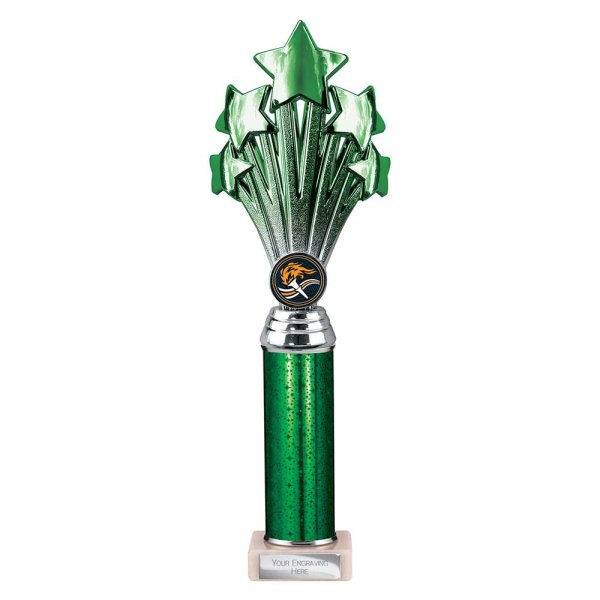 5 Star Tube Trophy | Green and Silver | 315mm