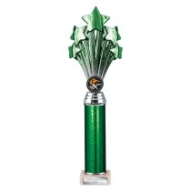 5 Star Tube Trophy | Green and Silver | 340mm