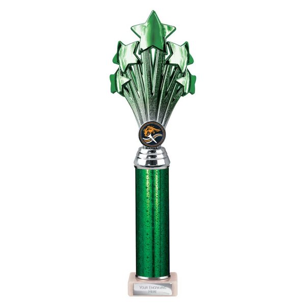 5 Star Tube Trophy | Green and Silver | 340mm