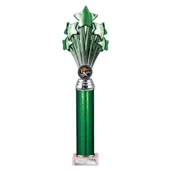5 Star Tube Trophy | Green and Silver | 365mm