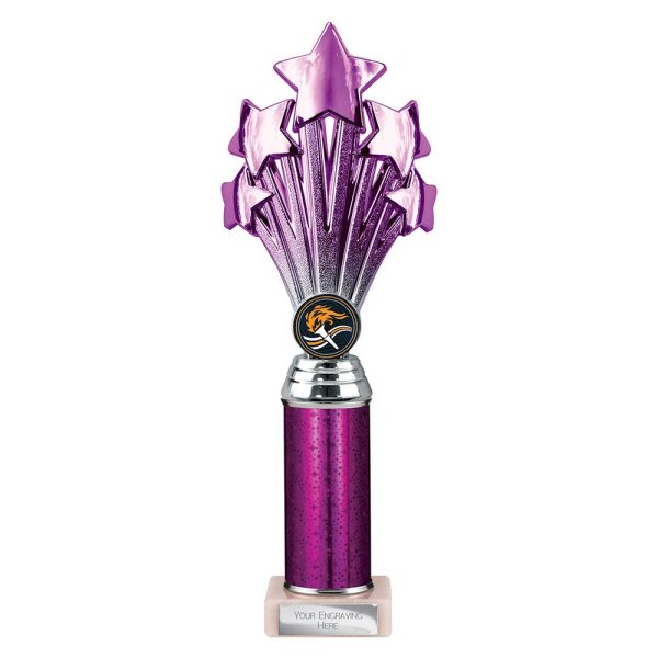 5 Star Tube Trophy | Purple and Silver | 290mm