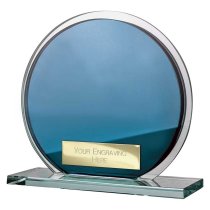 Seismic Circle Mirror Glass Trophy | Blue & Silver | 105mm | 8mm Thick