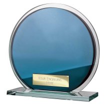 Seismic Circle Mirror Glass Trophy | Blue & Silver | 125mm | 8mm Thick