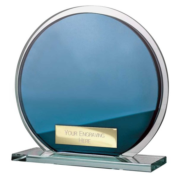 Seismic Circle Mirror Glass Trophy | Blue & Silver | 125mm | 8mm Thick