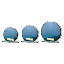 Seismic Circle Mirror Glass Trophy | Blue & Silver | 125mm | 8mm Thick