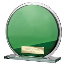 Seismic Circle Mirror Glass Trophy | Green & Silver | 125mm | 8mm Thick