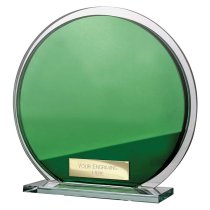 Seismic Circle Mirror Glass Trophy | Green & Silver | 145mm | 8mm Thick
