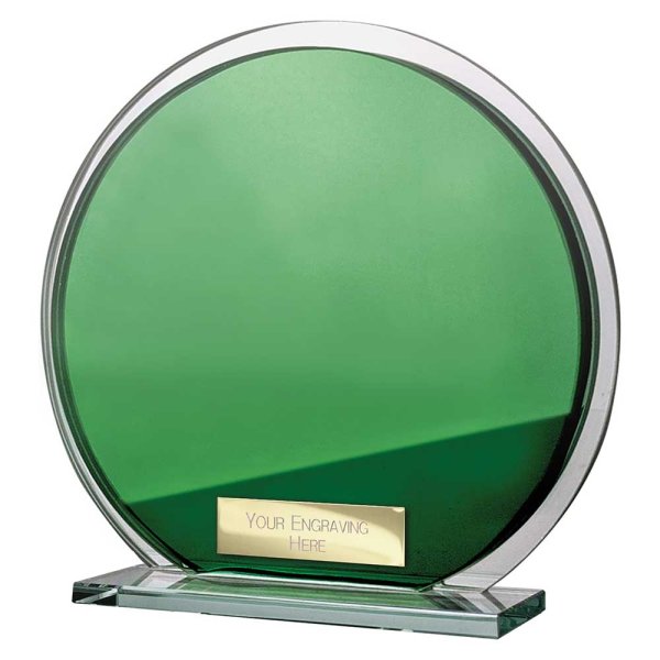 Seismic Circle Mirror Glass Trophy | Green & Silver | 145mm | 8mm Thick