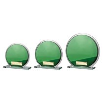 Seismic Circle Mirror Glass Trophy | Green & Silver | 145mm | 8mm Thick