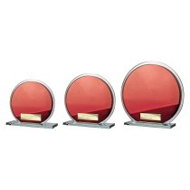 Seismic Circle Mirror Glass Trophy | Red & Silver | 105mm | 8mm Thick