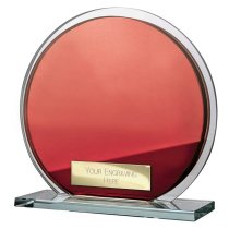 Seismic Circle Mirror Glass Trophy | Red & Silver | 125mm | 8mm Thick