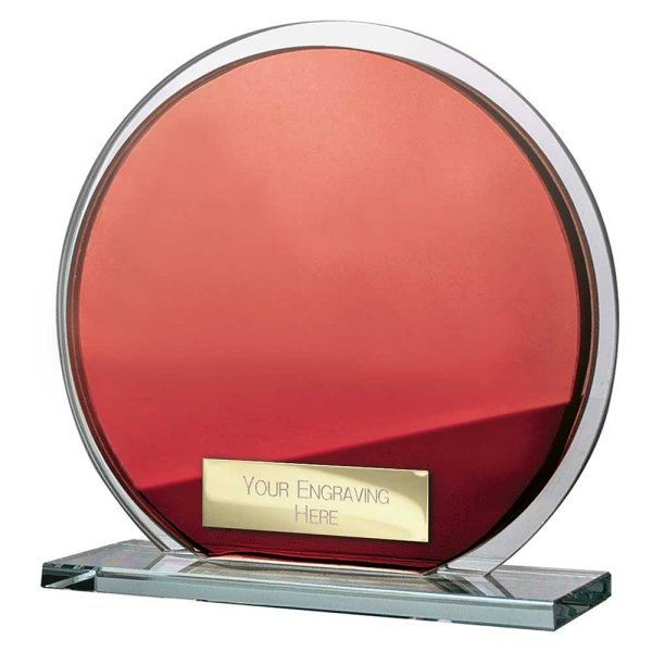 Seismic Circle Mirror Glass Trophy | Red & Silver | 125mm | 8mm Thick