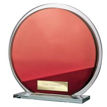 Seismic Circle Mirror Glass Trophy | Red & Silver | 145mm | 8mm Thick