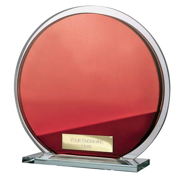 Seismic Circle Mirror Glass Trophy | Red & Silver | 145mm | 8mm Thick