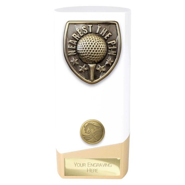 Prime Cobra Golf Trophy | Nearest the Pin | White & Gold | 160mm