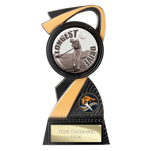 Mania Tower Golf Trophy | Longest Drive | Black & Gold | 155mm